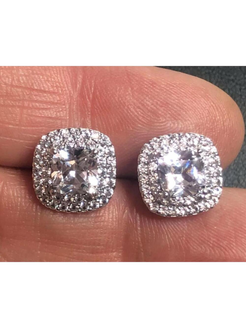 3135 PAJ White Topaz Platinum Over Sterling Silver Cushion halo Earrings